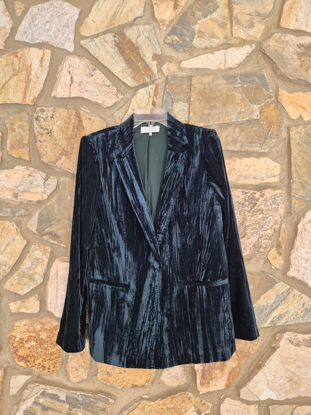 Velvet Textured Longline Blazer Green XS